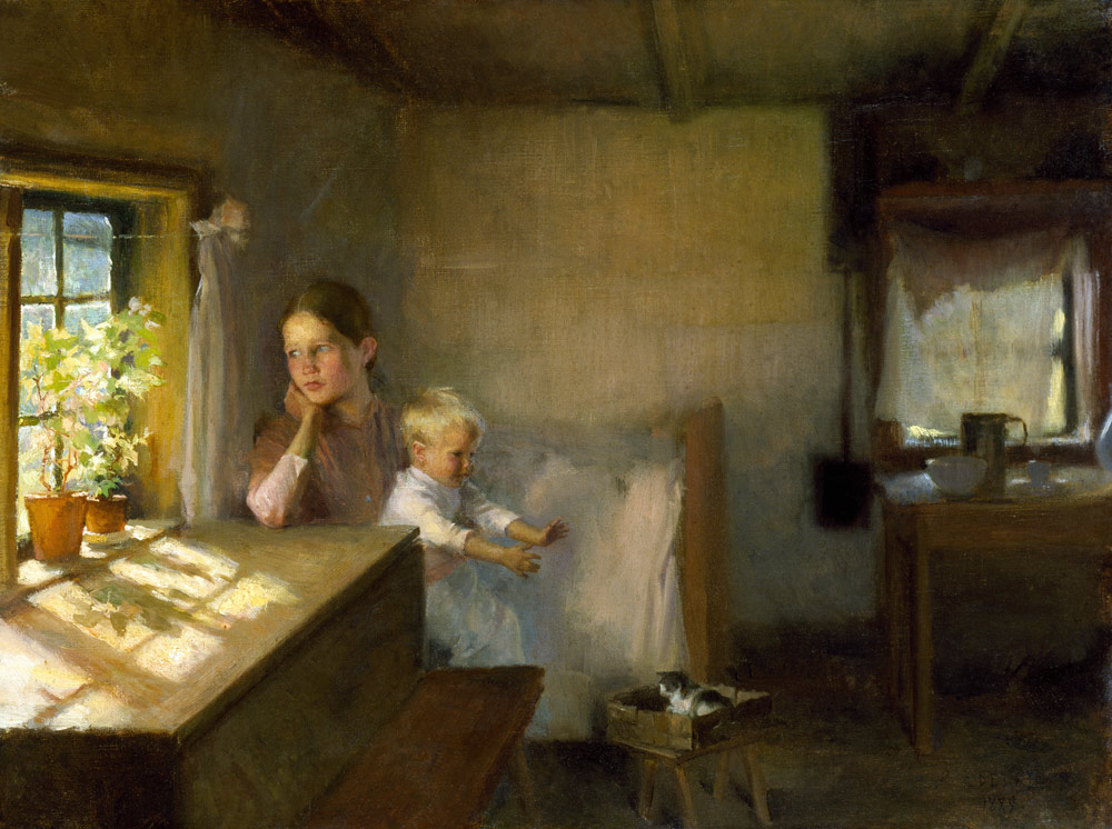 A Woman and Child in a Sunlit Inter– ior a Albert Edelfelt