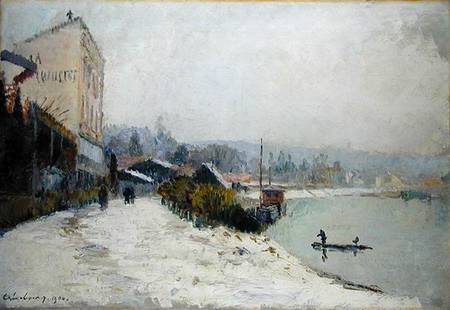 Le Seine au Bas-Meudon, Temps de neige a Albert Lebourg