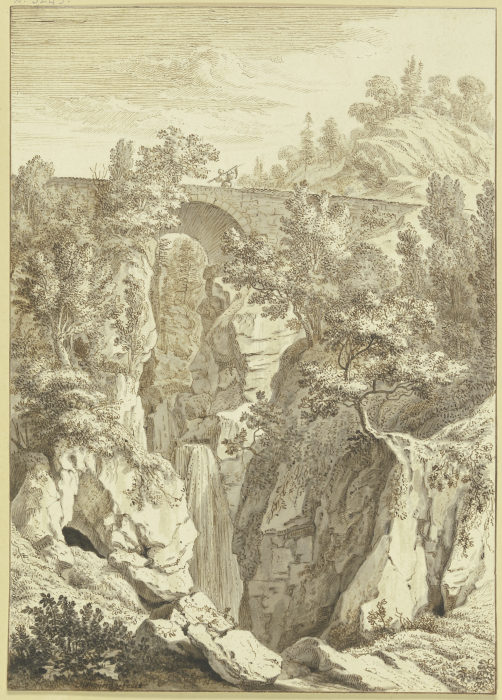 Wasserfall, über welchen eine Steinbrücke führt a Albert Meyeringh