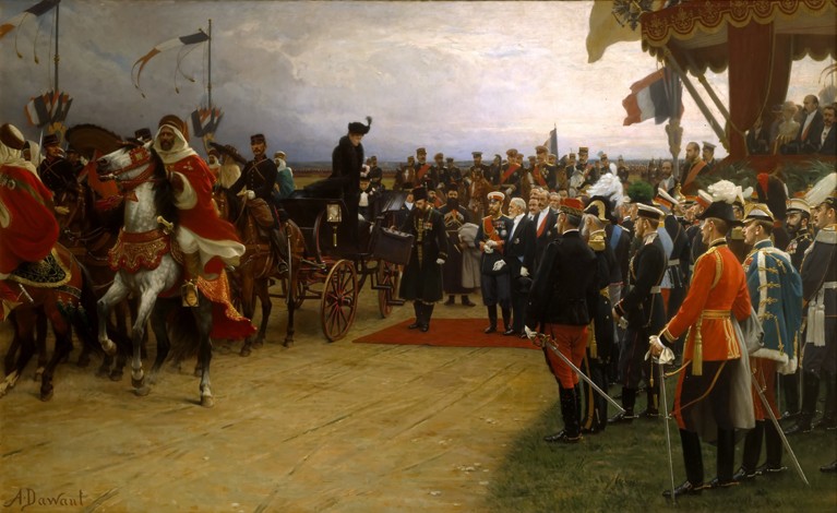 President Emile Loubet Welcoming Tsar Nicolas II and Tsarina Alexandra to the Manoeuvres at Betheny, a Albert Pierre Dawant