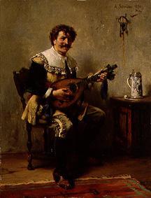 A happy lute player in clothes of the 17th Jh.s. a Albert Schröder