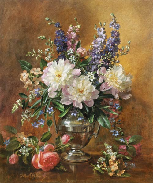 Still Life of Peonies and Delphiniums (oil on canvas)  a Albert  Williams