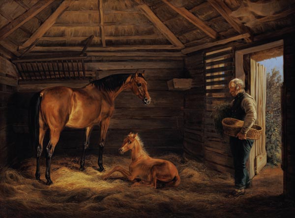 English Mare With Her Foals a Albrecht Adam