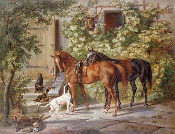 Horses at the Porch a Albrecht Adam