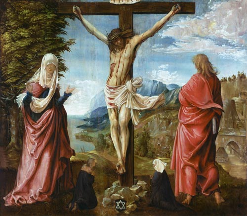 Christ at the cross with Maria and Johannes a Albrecht Altdorfer