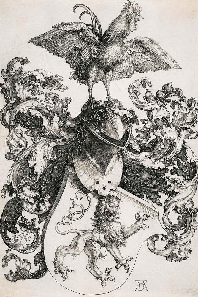 Coat of Arms with a Lion and a Cock a Albrecht Durer