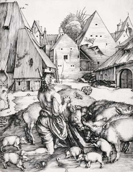 The Prodigal Son amind the Swine a Albrecht Durer