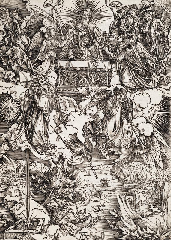 Die sieben Posaunenengel, aus der Folge der Apokalypse, Latein-Ausgabe 1511 a Albrecht Durer