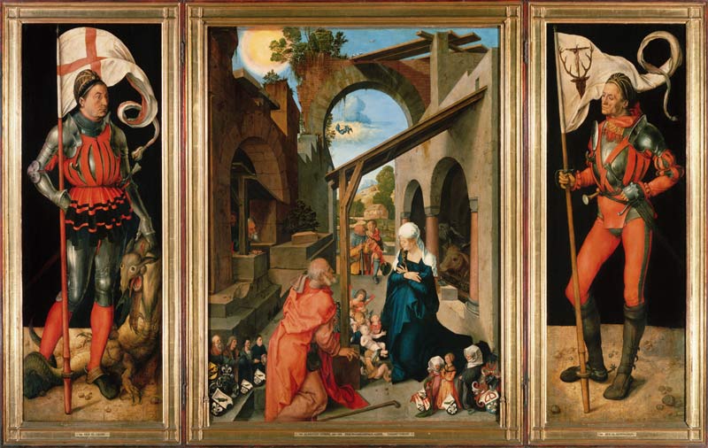 Paumgartner Altarpiece: Central Panel, the Nativity and Members of the Paumgartner Family; Left Hand a Albrecht Durer