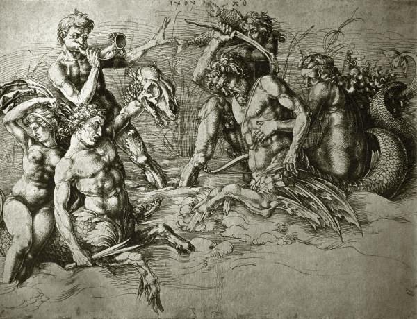 A.Dürer / Fighting sea creatures a Albrecht Durer