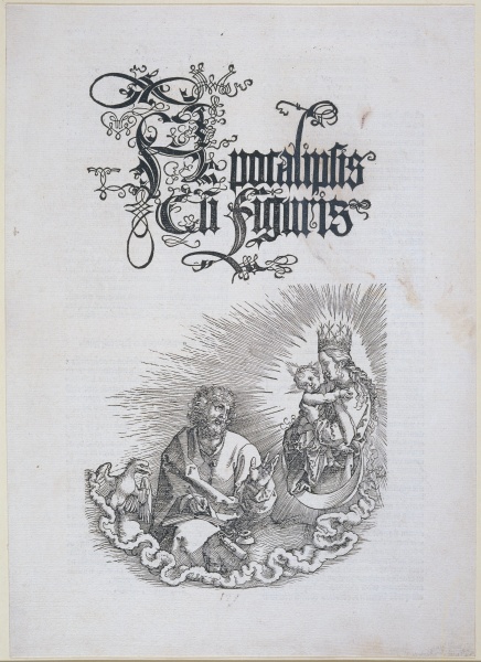 Apocalipsis cum figuris, Titelblatt der 1511 veröffentlichen lateinischen Ausgabe der Apokalypse, mi a Albrecht Durer