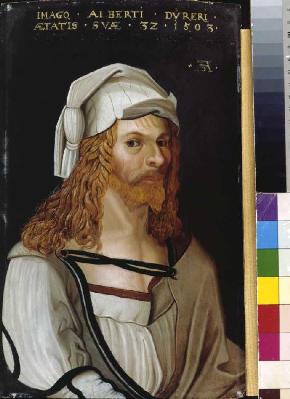 Bildnis Albrecht Dürers (im Ausschnitt nach Dürers Selbstportrait). a Albrecht Durer