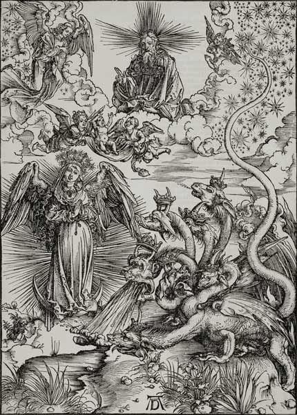 Das Sonnenweib und der siebenköpfige Drache, Apokalypse IX a Albrecht Durer