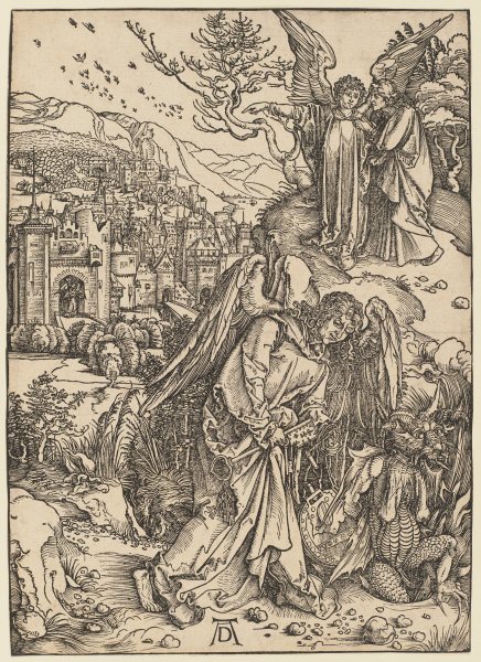 Der Engel mit dem Schlüssel zum Abgrund, aus der Folge der Apokalypse, Latein-Ausgabe b 1511 a Albrecht Durer