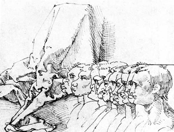 A.Dürer, Ten Heads in Profile / Draw. a Albrecht Durer
