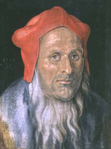 Portrait of a Bearded Man in a Red Hat a Albrecht Durer