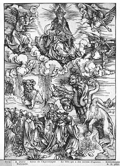 Scene from the Apocalypse, The seven-headed and ten-horned dragon a Albrecht Durer