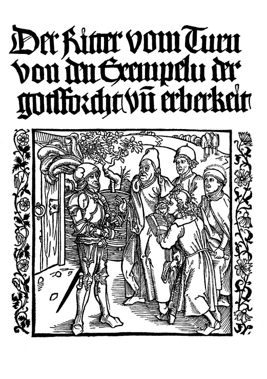 Title page of edition of "The Book of the Knight of the Tower" by G. de la Tour Landry a Albrecht Durer
