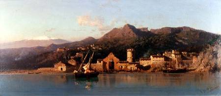 View of Taormina, Sicily, with Mount Etna in the background a Alessandro la Volpe