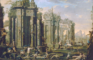 Bacchanal vor antiken Ruinen a Alessandro Magnasco