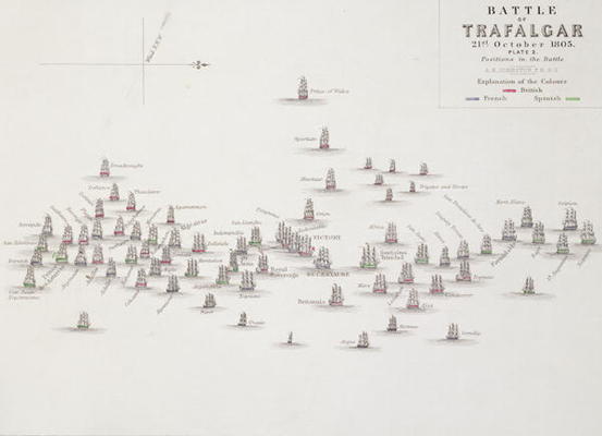 The Battle of Trafalgar, 21st October 1805, Positions in the Battle, c.1830s (engraving) a Alexander Keith Johnston