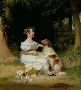 A Young Girl with Her Spaniel