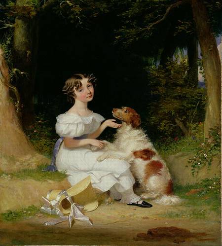 A Young Girl with Her Spaniel a Alexander Mosses