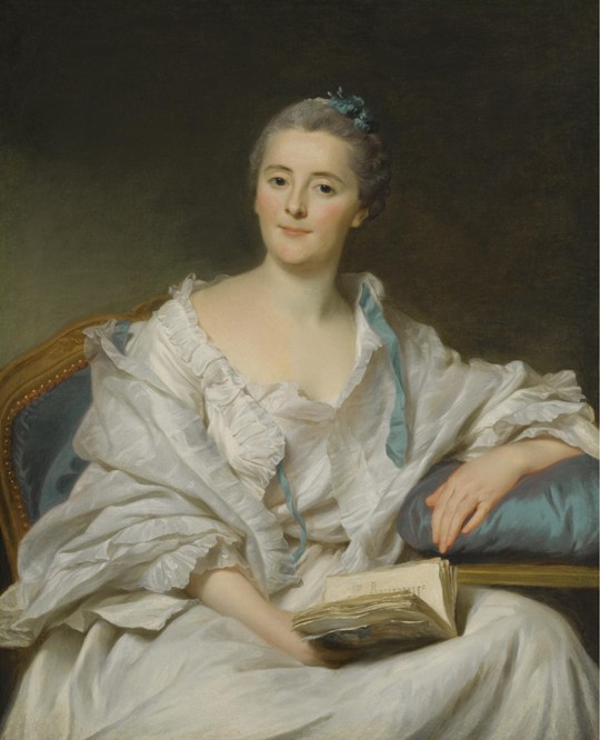 Portrait of Marie-Françoise Julie Constance Filleul, Marquise de Marigny with a book a Alexander Roslin