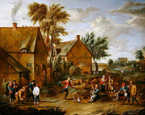 A Game of Bowls by a Tavern (oil on canvas) a Alexander van Bredael