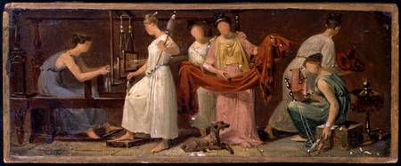 Six Women Weaving in an Interior a Alexandre Evariste Fragonard