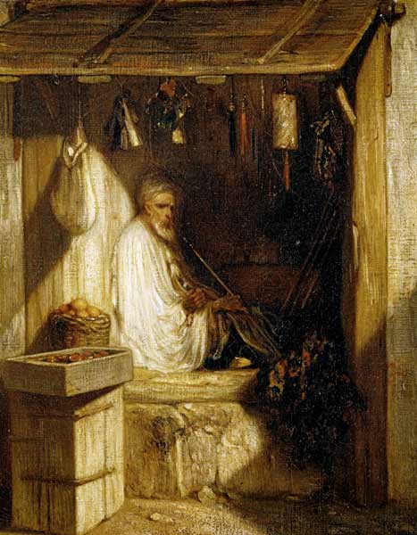 Turkish Merchant Smoking in his Shop a Alexandre Gabriel Decamps