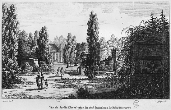 Musee des Monuments Francais, Paris, view of the Jardin Elysee from the tomb of Rene Descartes; engr a Alexandre Marie Lenoir