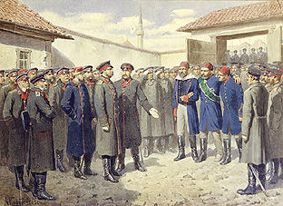 Verwundeter osmanischer Pascha nach dem Fall von Plevna vor Zar Alex. II. a Alexej Danilovich Kivschenko
