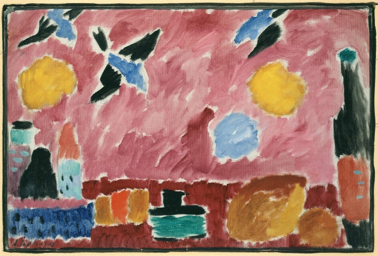 With Red Swallow-Patterned Wallpaper a Alexej von Jawlensky