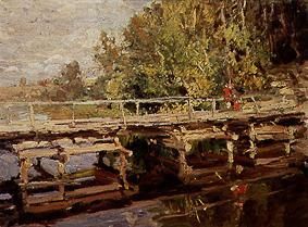 Wood bridge in autumn. a Alexejew. Konstantin Korovin