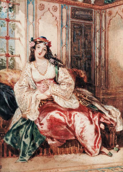 A Lady Seated in an Ottoman Interior Wearing Turkish Dress a Alfred-Edward Chalon