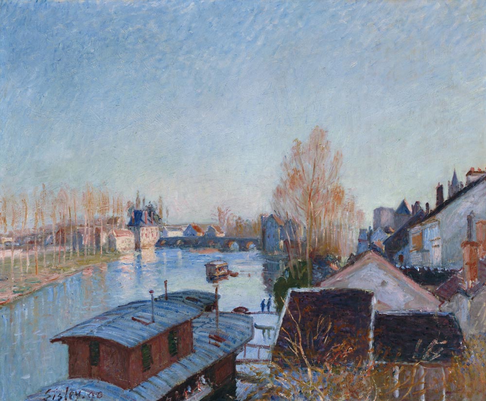 On the shore of the Loing in Moret. a Alfred Sisley