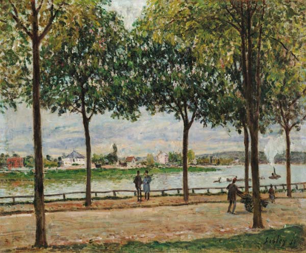 Street of Spanish Chestnut Trees by the River a Alfred Sisley