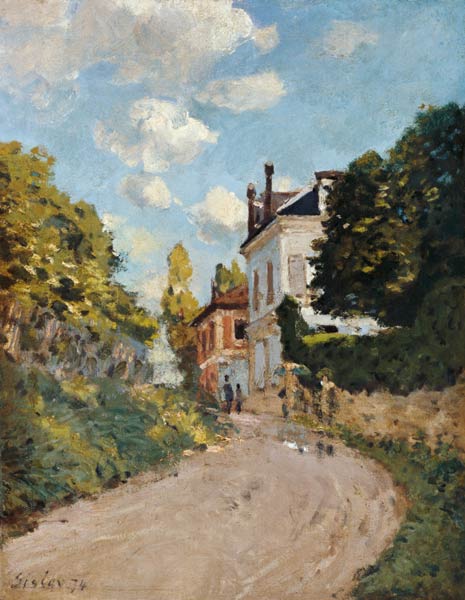 Look into the Rue de Moubuisson in Louveciennes. a Alfred Sisley