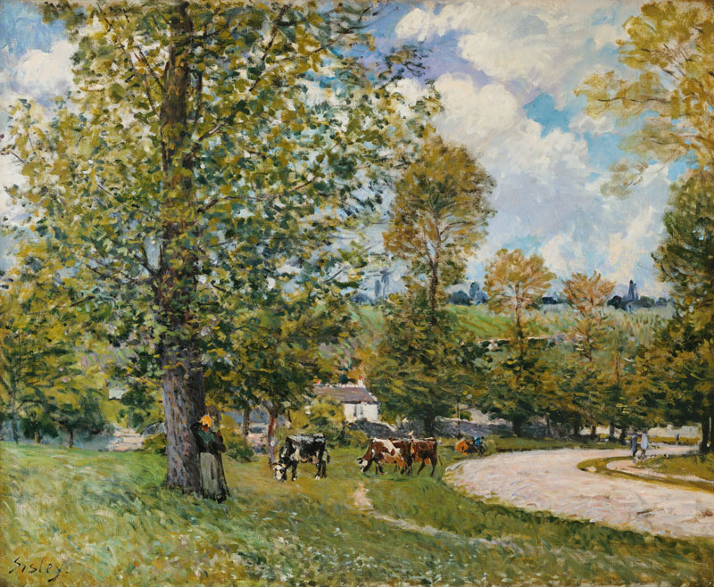 Grazing cows at Louveciennes a Alfred Sisley