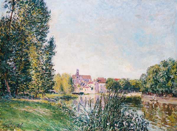 Der Fluss Loing und die Kirche von Moret a Alfred Sisley