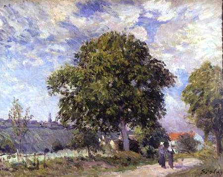 The Entrance to the Village a Alfred Sisley