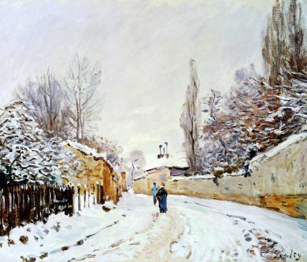 Road under Snow, near Louveciennes a Alfred Sisley