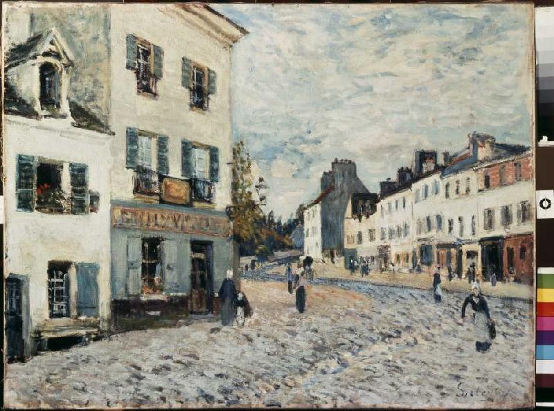 Market place in Marly. a Alfred Sisley