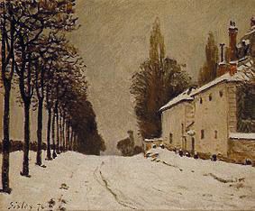 Snow-covered Strasse at Louveciennes. a Alfred Sisley