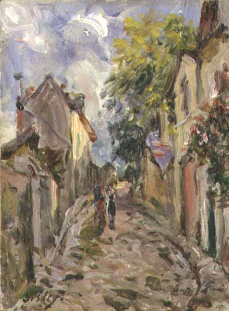 Village Street Scene (panel) a Alfred Sisley