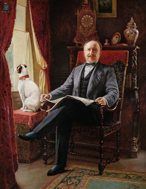 Portrait of M. le Comte de C. with his dog a Alfred Stevens