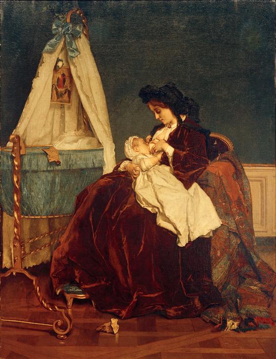 Eine Mutter od. Mutterfreuden (Die Frau des Künstlers mit dem Sohn Léopold). a Alfred Stevens