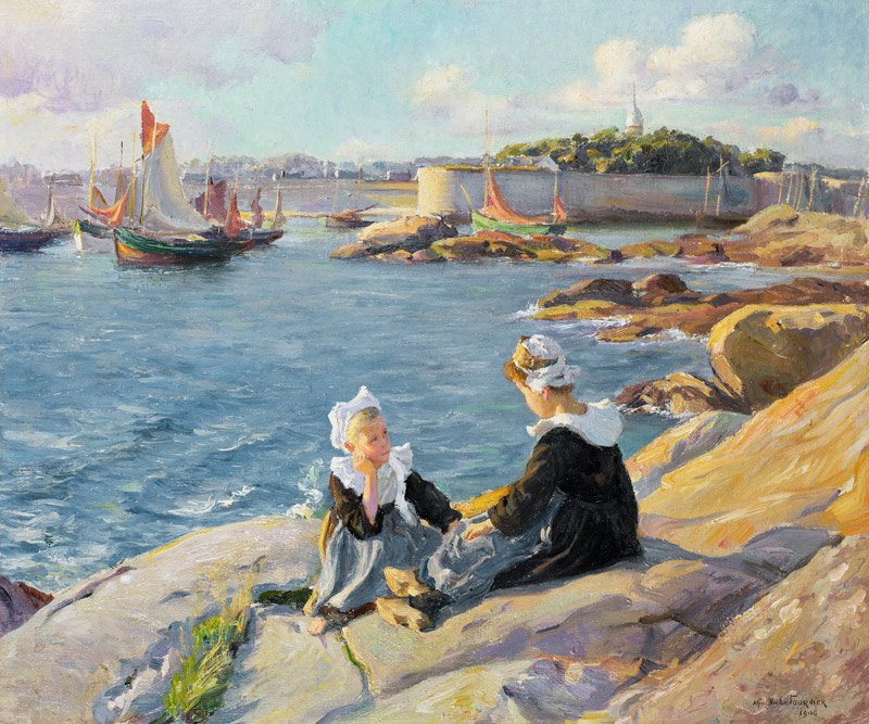 Breton Girls by the Harbour, Concarneau a Alfred Victor Fournier