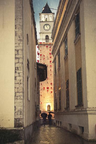 Love under clock tower Tirana